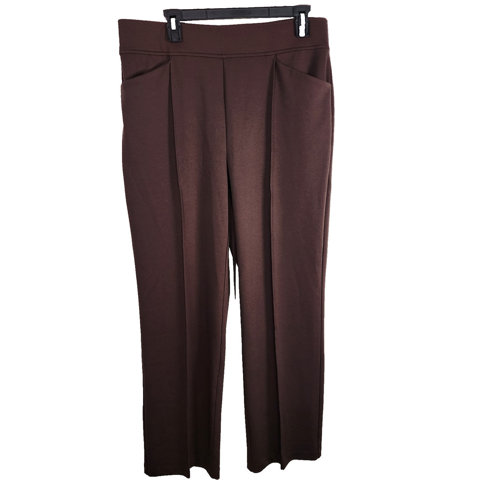 Talbots Womens Passport Ponte Pintuck Straight Leg Pants Size L Brown Pull On